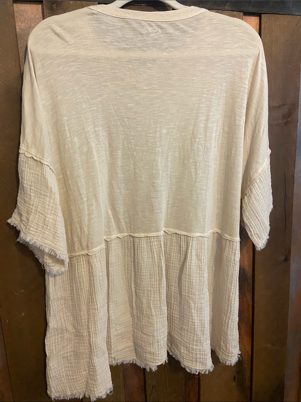 Wonderly Beige Short-Sleeve Tiered Henley Tunic - Picture 5 of 10